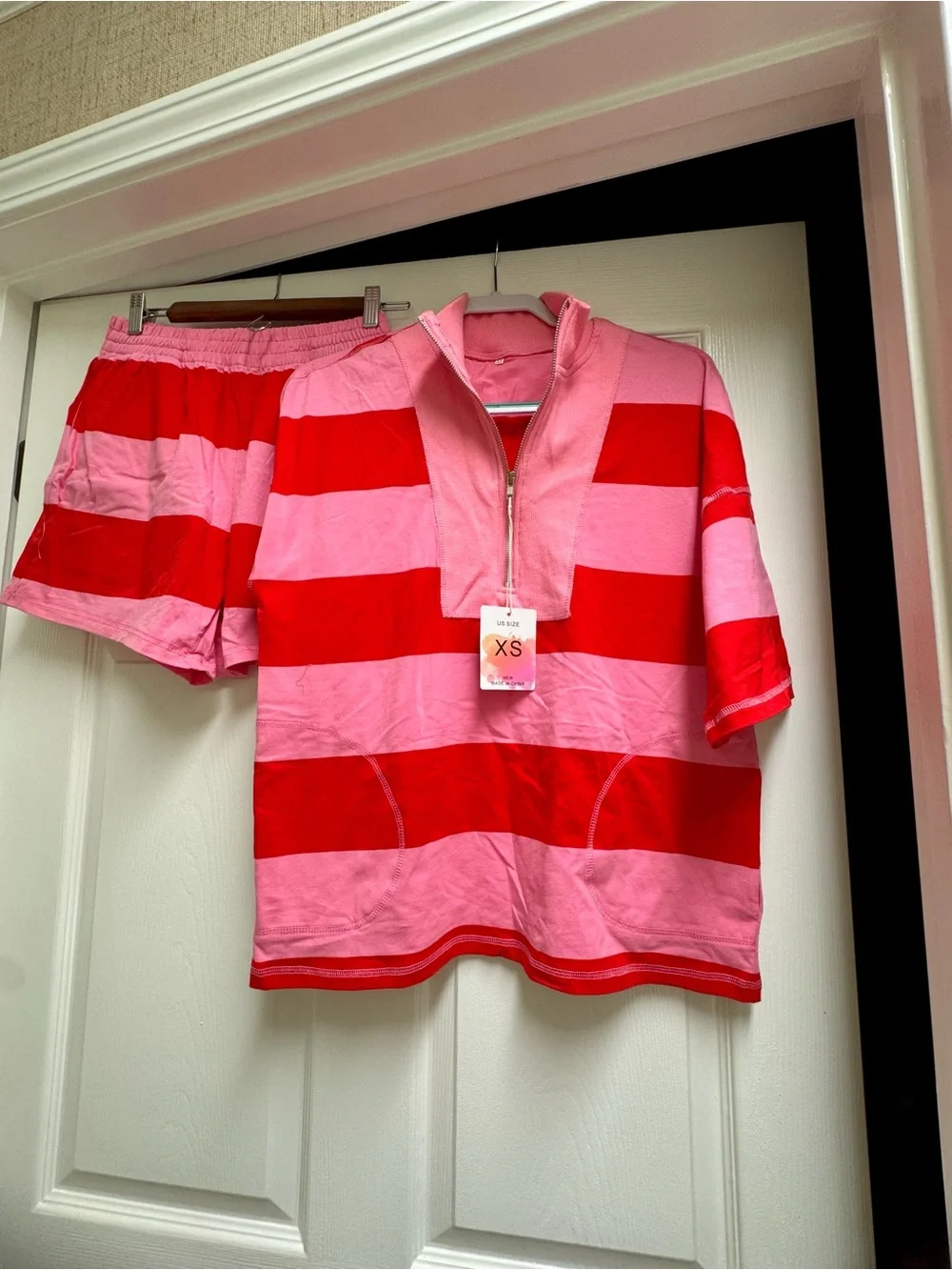 Pink & Red Striped Short Set - XS